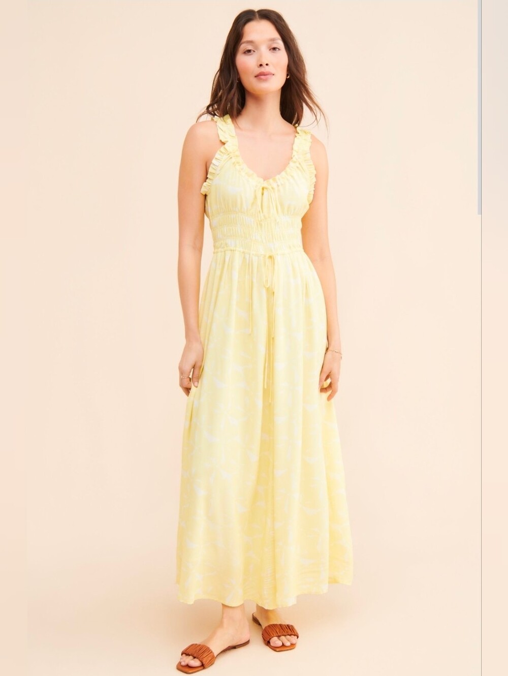 Araminta James Kora Maxi Dress Yellow Smocked Boho Tiered Cottagecore Size M
